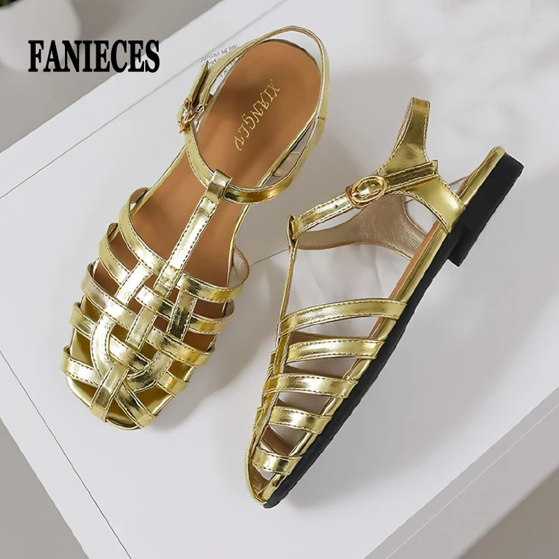 

Retro Roman Shoes Women's Flat Sandals Summer Beach Casual Gladiator Closed Toe Hollow Out Large Size Party Daily Dress Sandals