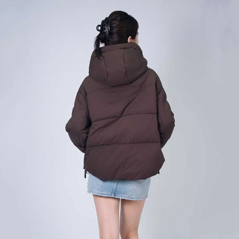 Veste d'hiver courte à capuche avec grande poche pour femme, 90% duvet de canard blanc, ample, fermeture éclair, épais et chaud, Parker, vêtements d'extérieur