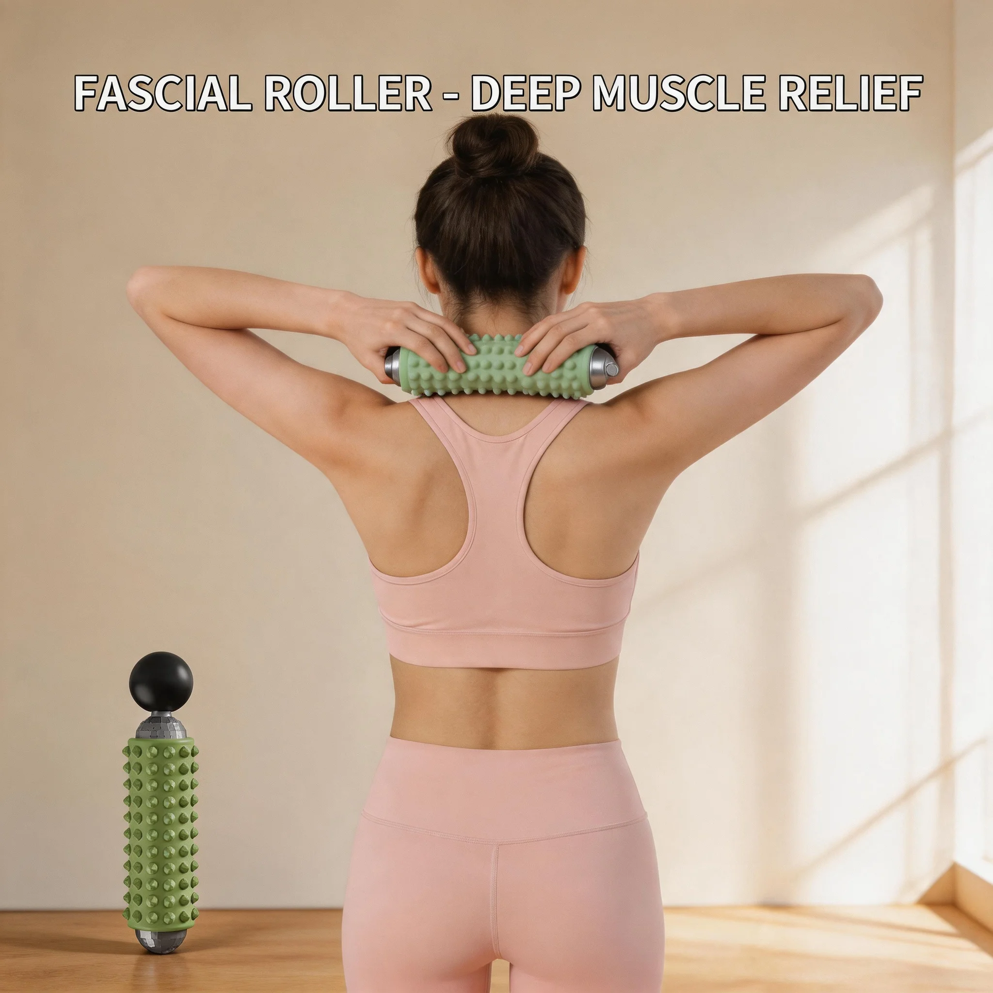 JianYouCare Yoga Massage Stick Roller Detachable heads Body Shaping Vibrating Deep Tissue fatigue relief Large Capacity Battery