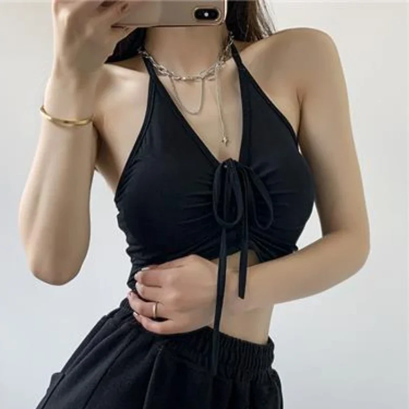 Halter Canotta Donna Hotsweet Crop Top Estate Backless Semplice stile spiaggia Costumi da bagno vintage Moda Vacanza Casual All-match