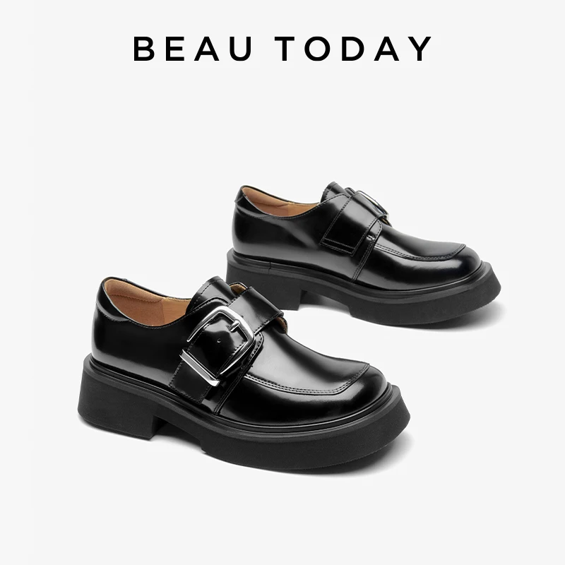 BEAUTODAY Casual Platform Penny Loafers Women Polished Genuine Leather Round Toe Thick Sole Slip-On Female Flats Handmade 26608