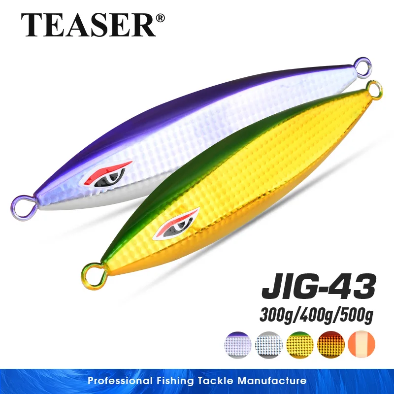 

TEASER J43 Saltwater Fishing Metal Jigging Lure 300g 400g 500g Laser Coating Hard Jigbait Luminous Fast Sinking Jig Lures