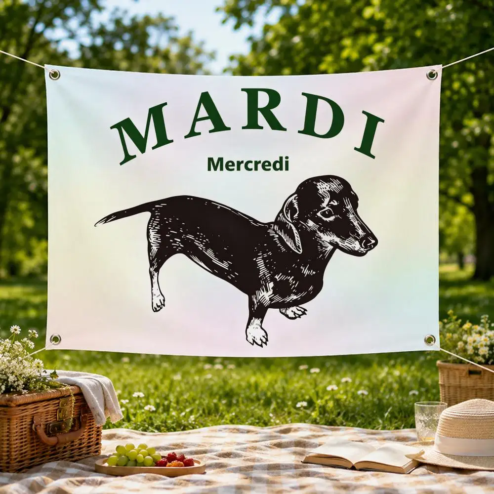 Brand Korean Mardi Mercredi Flags Wall Hanging Flag Banner for Bedroom Dorm Party Festival Camping Indoor Outdoor Decor