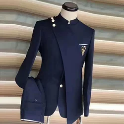 Conjunto de túnica chinesa clássica masculina, banquete formal, blazer justo, calça, 2 peças, jantar de noite, trajes masculinos elegantes, 2024