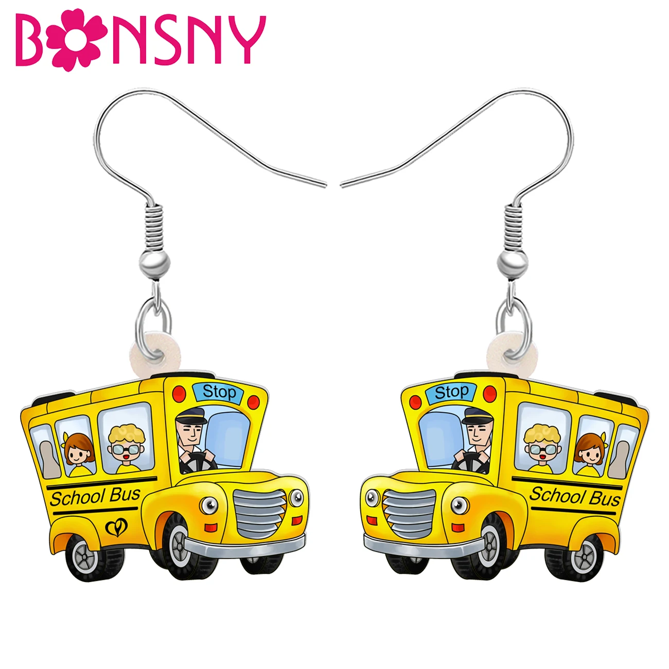 BONSNY Acrylic Funny Back to School Drop Dangel School Bus Earrings Jewelry Gifts For Women Kids Friends