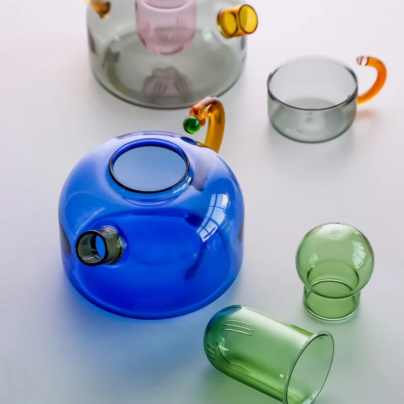 Colorful Glass Teapot Mug With Handle High Borosilicate Heat-resistant Boil Water Tea Sets Kettle Water Cup Bottle