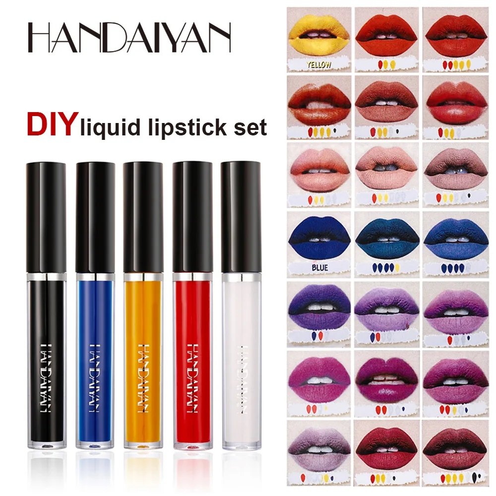 Handaiyan 5Pcs Liquid Lipgloss Set DIY Colors Pigment Lip Gloss Lip Oil Waterproof Lipstick Moisturize Clear Tint Makeup