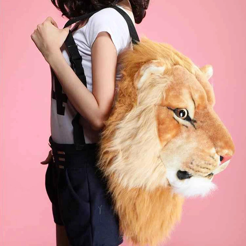 Couple Backpack Tiger Lion Head Backpack Men And Women Plush Bags Party Gathering Personalized Creative Trend Animal Design