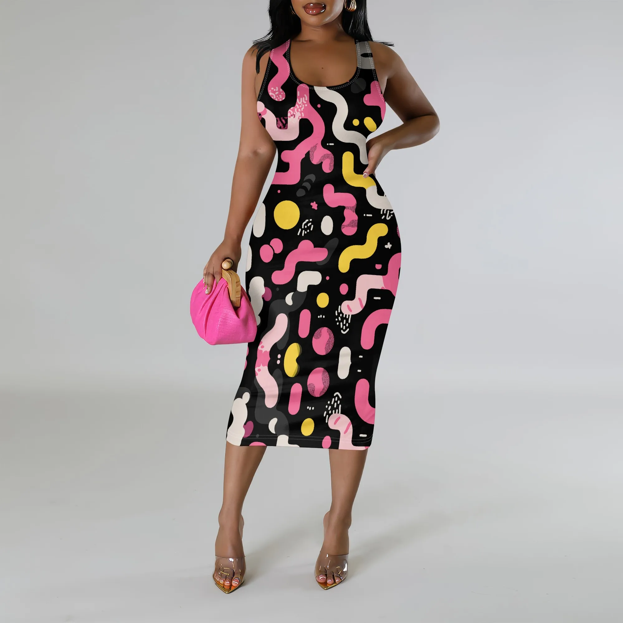 

Abstract Print Sleeveless Bodycon Dress S-3XL | Colorful Summer Dress for Parties, Vacations, and Casual Wear