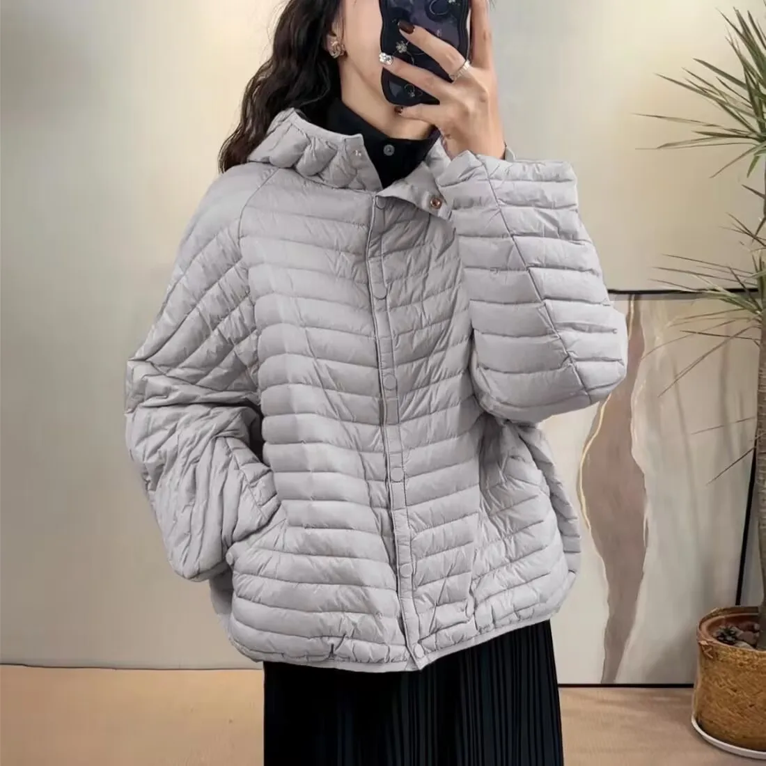

Новая легкая осенне-зимняя куртка, женская модная легкая свободная куртка с капюшоном, пуховое хлопковое пальто, женская зимняя куртка