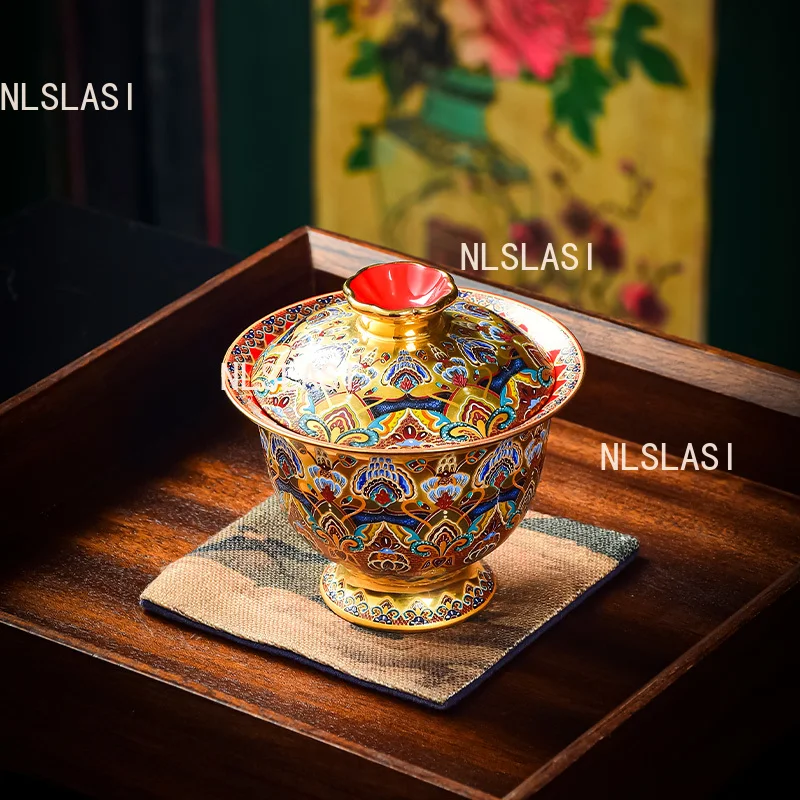 Dunhuang Impression Enamel Color Ercai Bowl Cover Ceramic Gilded Tea Bowl Kung Fu Drinking Utensils Tea Ceremony Accessories