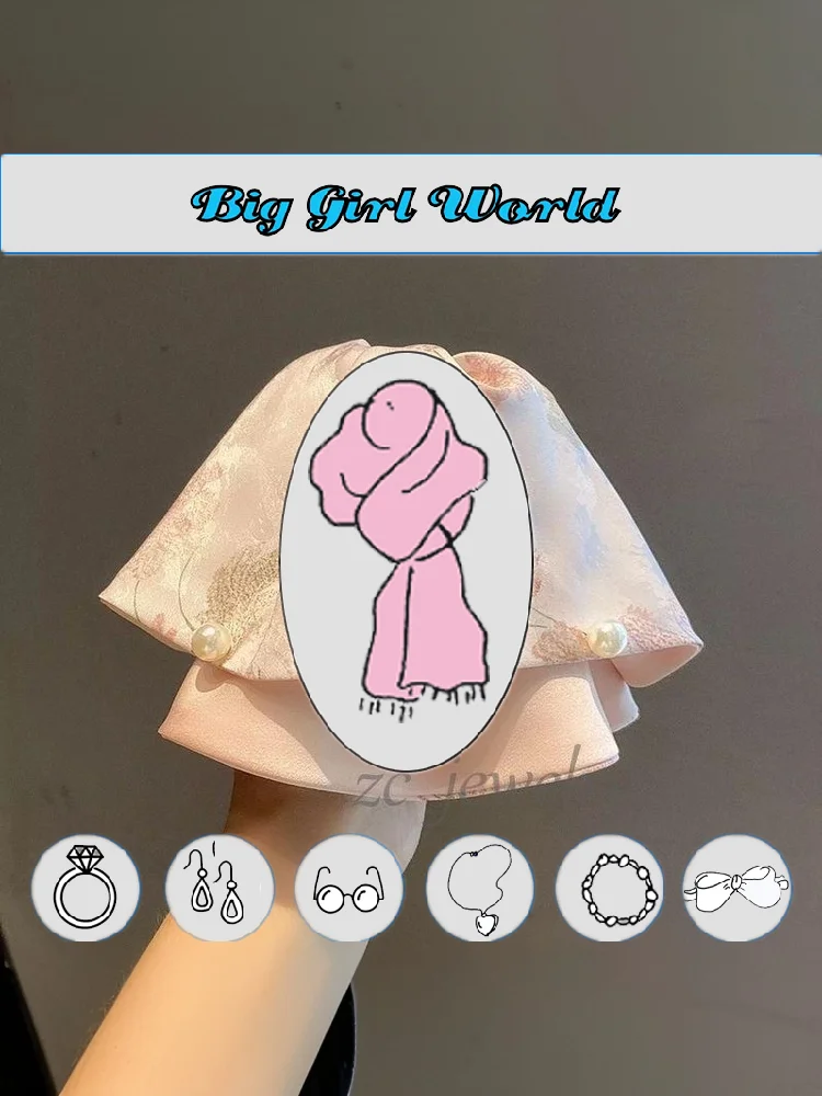 جديد النمط الصيني الأنيق المطبوعة الساتان اللؤلؤ ذيل حصان مشبك شعر إكسسوارات الشعر للنساء أغطية الرأس #6