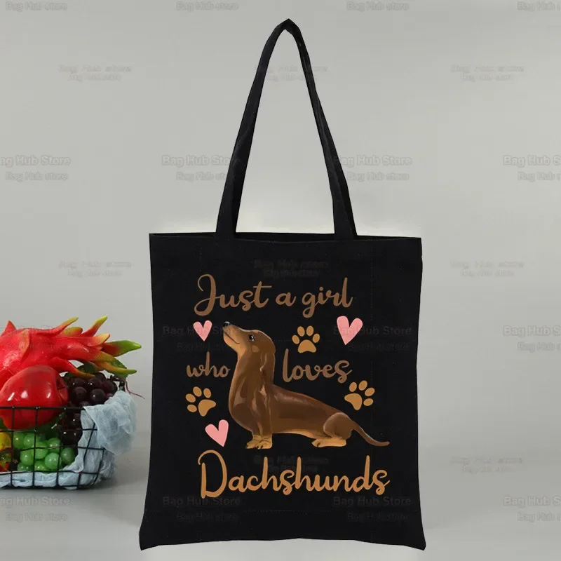 Anatomy Dachshund Dog I Do What I Want Canvas Black Shopping Tote Bag Reusable Shoulder Cloth Book Bag Gift Handbag