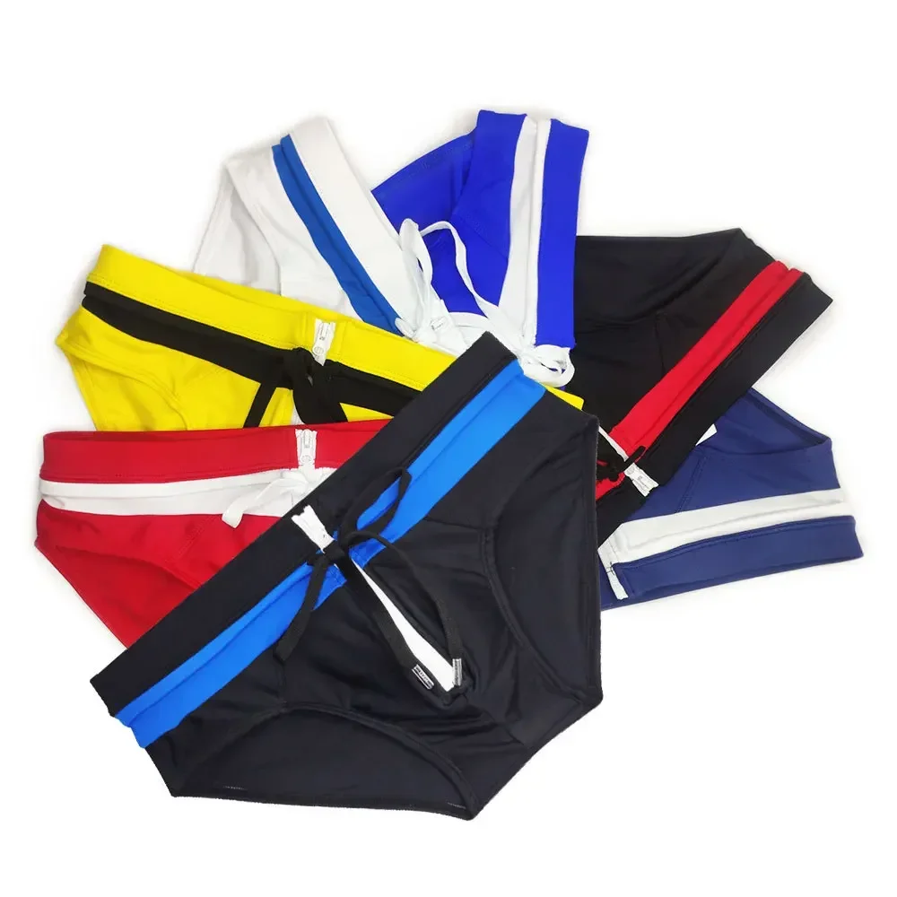 Sexy Zipper Line Classic Brief Swimwear Men Quick Dry Zip Front Swim Underwear Fashion Bikini Swimsuit Male Surfing Board Shorts