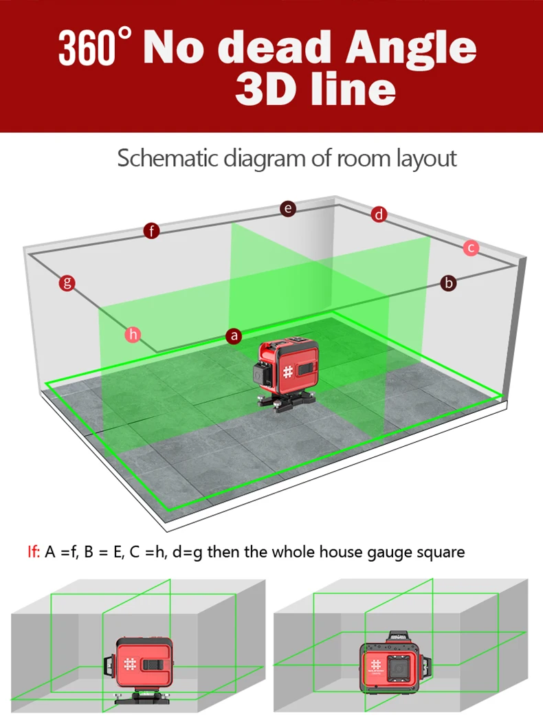 SHIJING 7259 12 Lines Green Beam Ground Wall Laser Tiling 360 Degree outdoor Laser Tools Laser Level