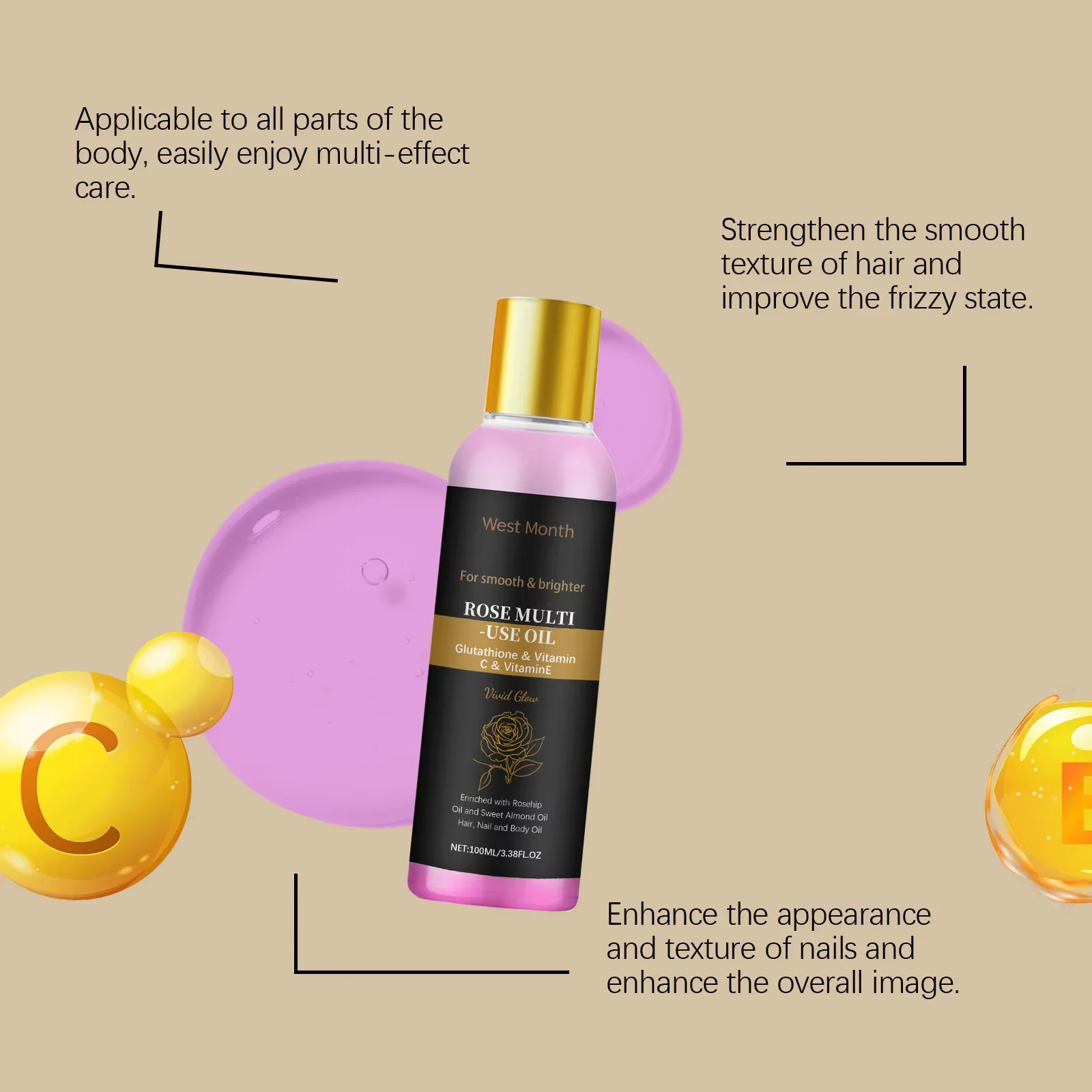 Rose Essential Oil Aromatherapy Diffuser Fragrance Brightening Soothing Natural Smoothing Hydrating Hair Face Body Massage Oil