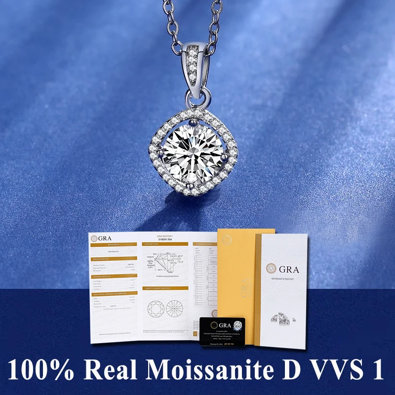 100% Real Moissanite Pendant Necklace D Color 1 Carat GRA Certificate for Women Wedding Bridal S925 Sterling Silver Fine Jewelry