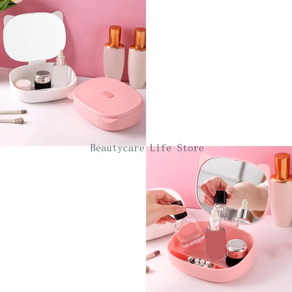 

652C Стильное складное зеркало для макияжа с коробкой для хранения аксессуаров для макияжа, предназначенное для женщин, которые