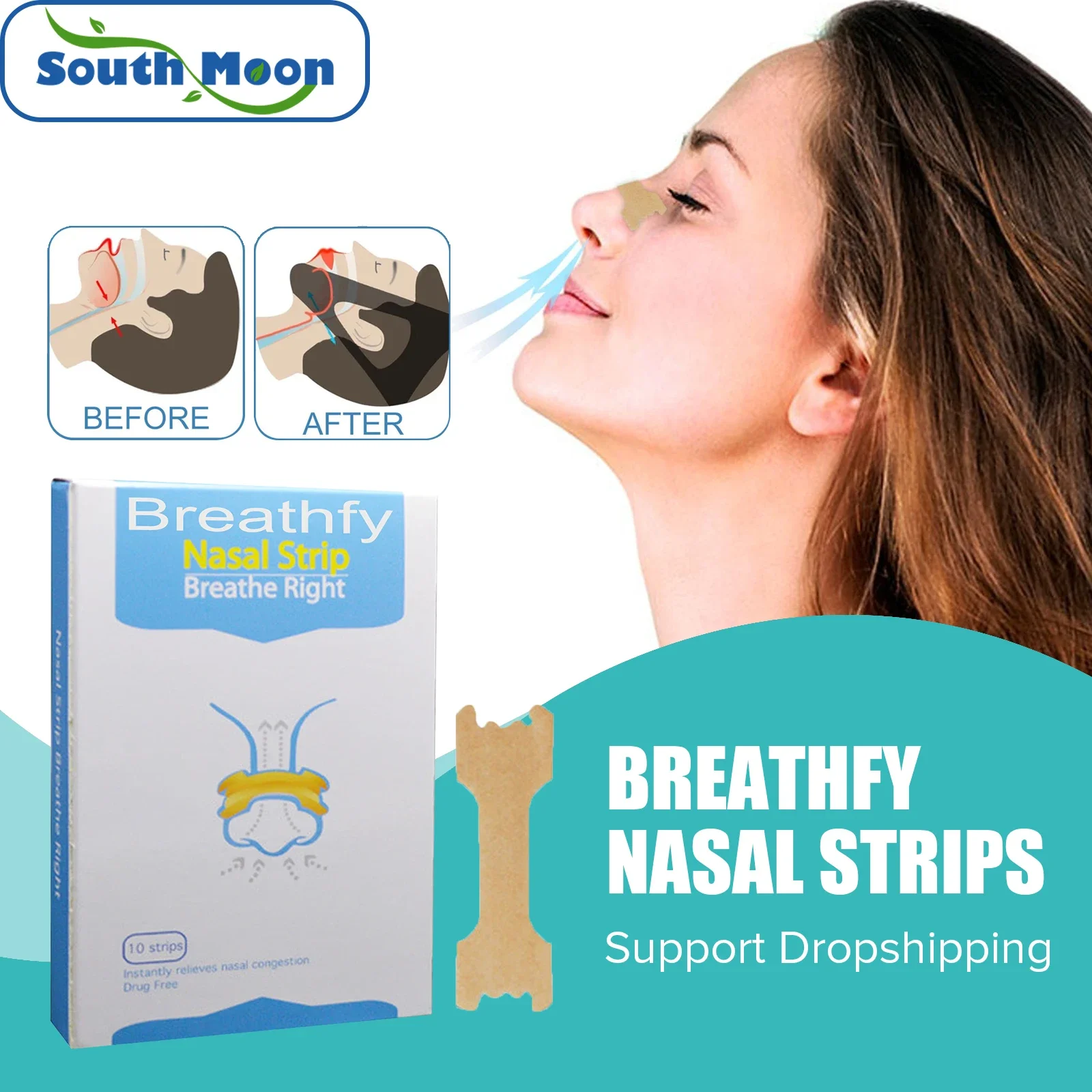 South Moon Anti Snore Nose Sticker, Alivia a Congestão Nasal, Melhorar Runny Nose, Parar de Ronco, Ajudar a Dormir, Tiras Nasais Respiração Fácil