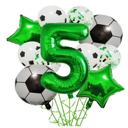 12PCS Green Digital Football Shape Aluminum Film Balloon Set, Football Party Theme Birthday Decoration Balloon
