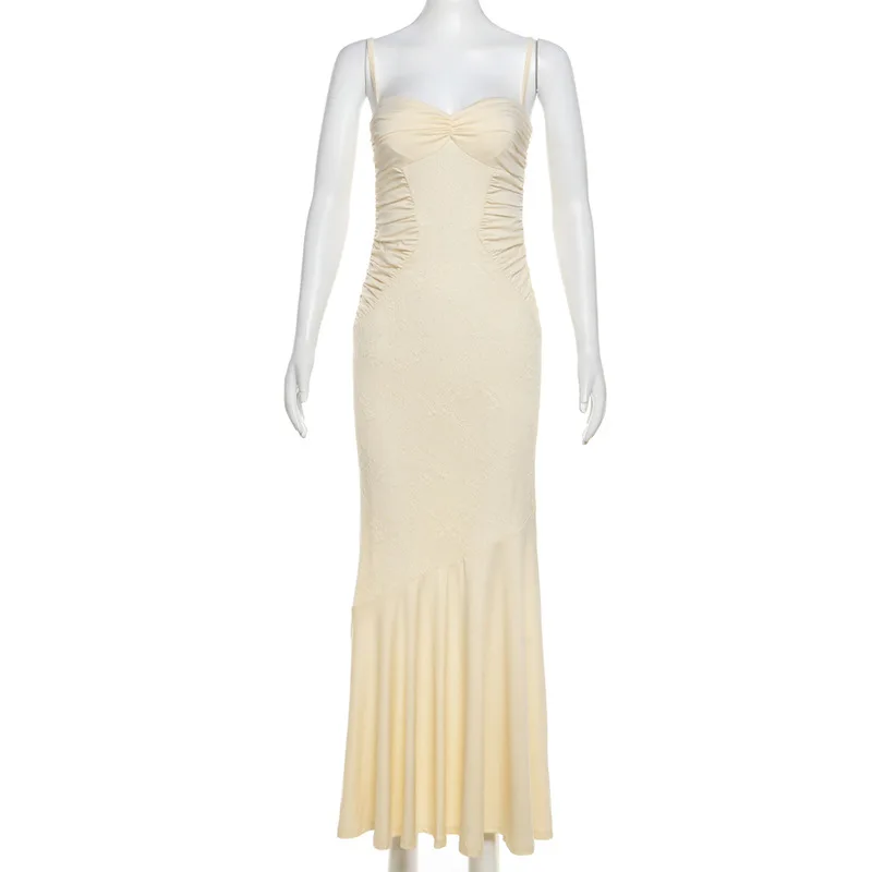 فستان ماكسي صيفي أنيق 2024 وصل حديثًا فستان زفاف ضيوف بحزام سباغيتي طويل فساتين حفلات ضيقة للنساء