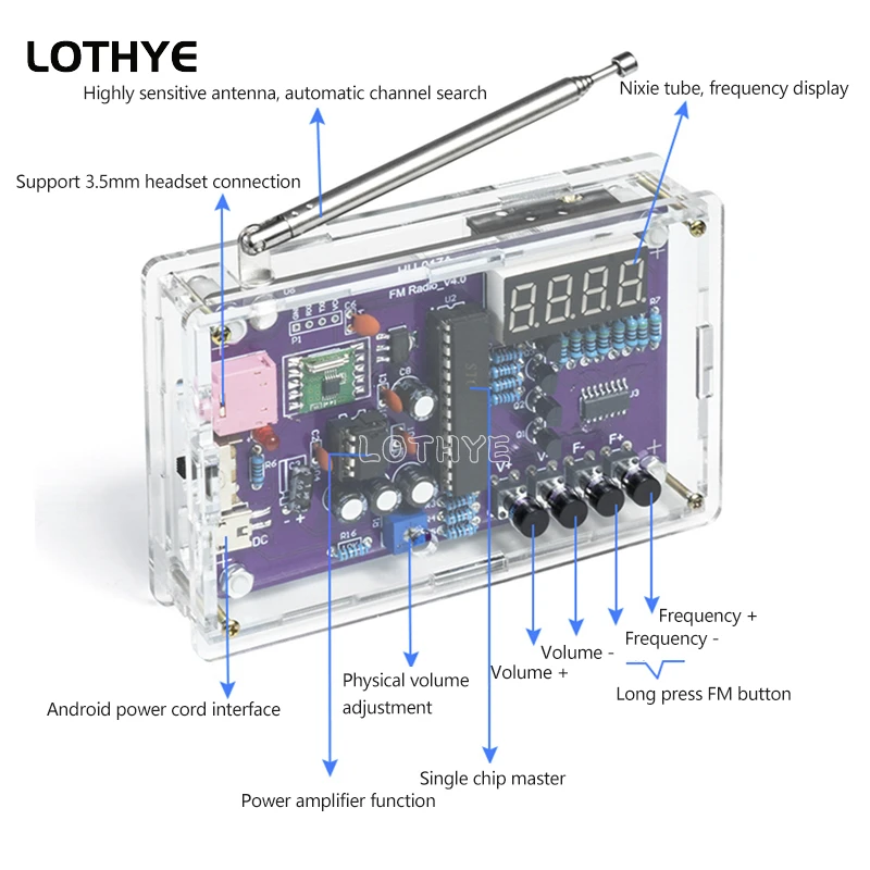 RDA5807S Radio Assembly Kit FM Circuit Board DIY Electronic Kit 5V / 3V Dual Power Supply 87-108MHz School Teaching Training