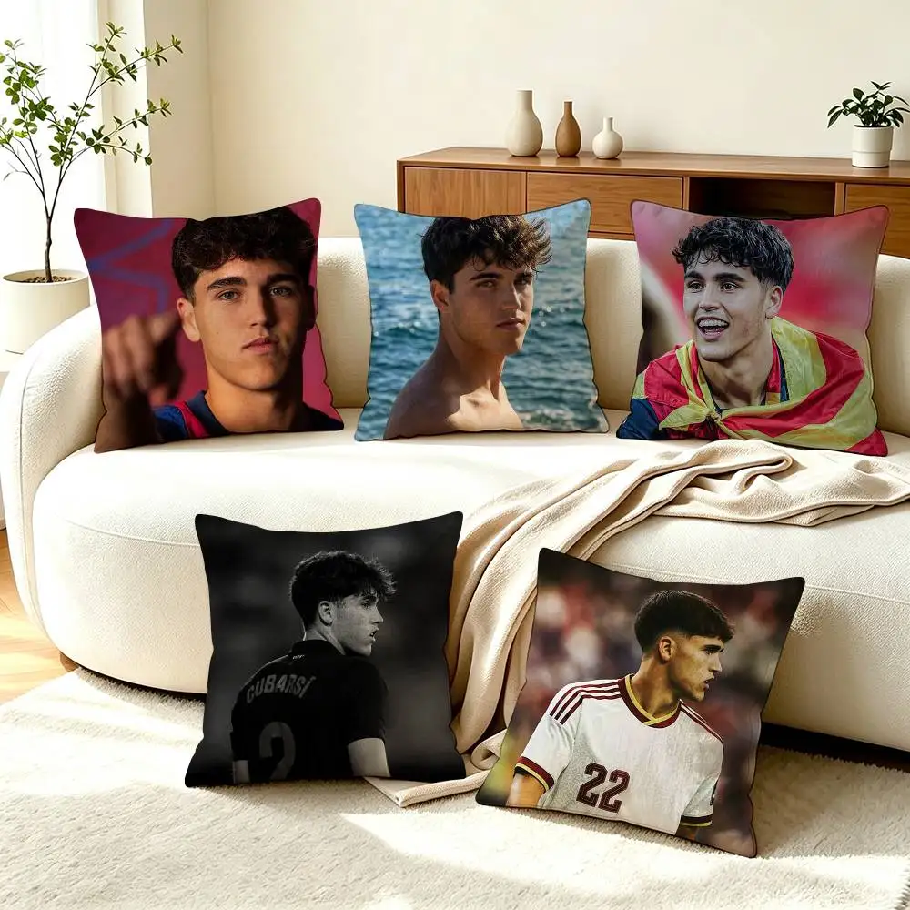 Young F-Football Star P-Pau Cubarsi  Square Double-Sided printed Pillow Case Bedroom Bedside Pillow Sofa Cushion Cover