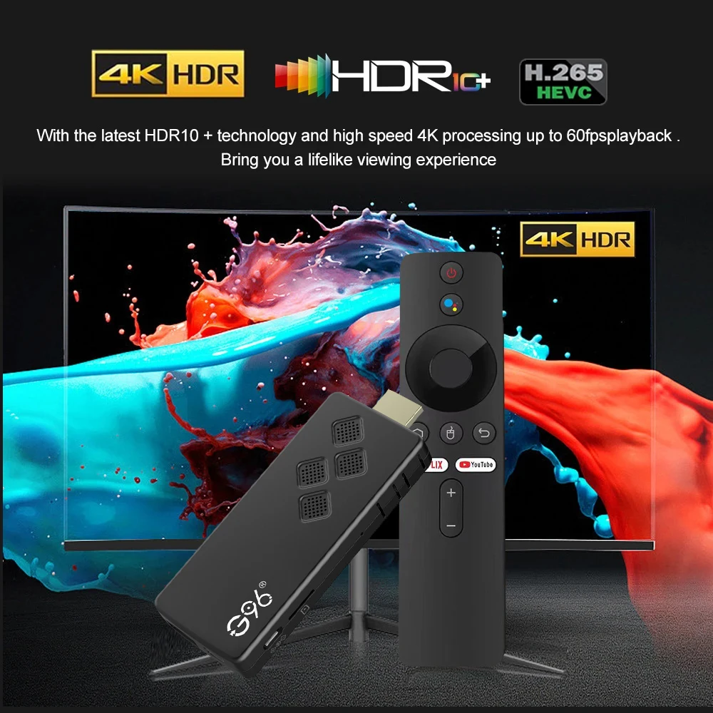 Q2 Android Smart TV Stick 4K HDR10 Google Assistant Dual 2.4G5GWIFI Netflix YouTube Multi Language Player Player