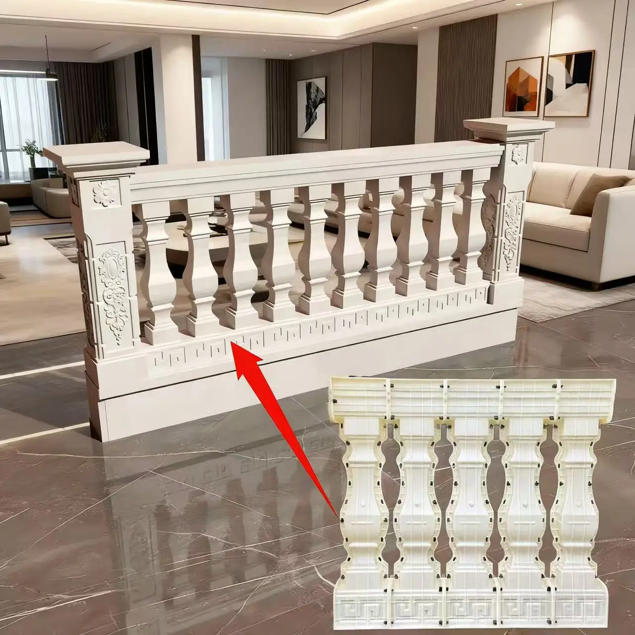 1mの中国風正方形手すり型枠、コンクリートやセメント専用設計、型抜きが簡単で焦げ付きにくい、使いやすいワンタイムモールディング、中庭や別荘のフェンス装飾に必須