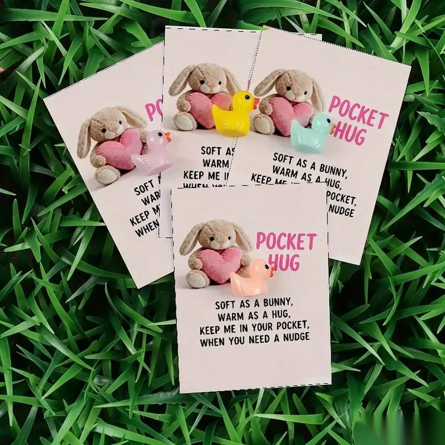 1/5/10/20/50/100pcs  Lucky Duck Pocket Hugs - Fantasy Theme Resin Charms with Inspirational Messages, Assorted Colors, Includes