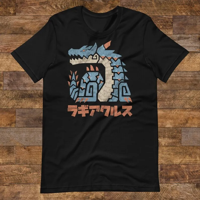 Monster Hunter Lagiacrus Tee Wilds Japanese Fan Art Gaming Merch Unisex Soft Oversized Harajuku Casual Cotton Trendy T-shirt