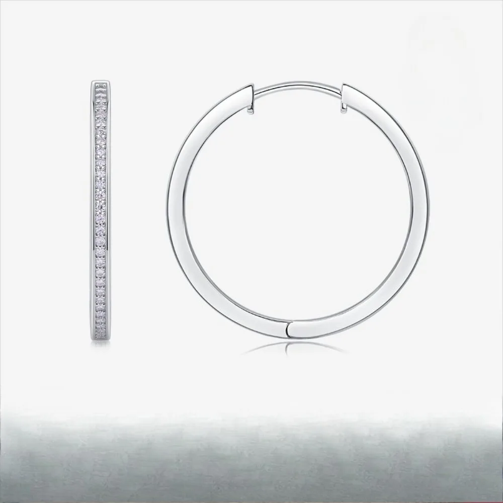 S925 Sterling Silver 33mm Moissanite Hoop Earrings for Women Fashion Statement Circle Huggie Earrings Birthday Gift Pass Tester