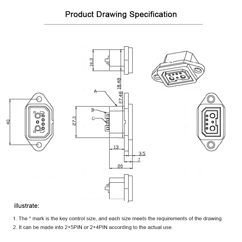 2+4 E-Bike Power Supply Socket Male Elbow Power Plug Cable Lithium Electric Battery Car Charging Male and Female Sockets