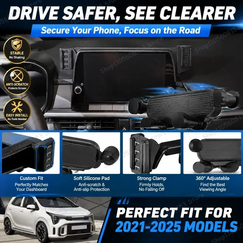 For Kia Morning Picanto 2021 2022 2023 2024 2025 Clip On Phone Mount Adjustable Car Holder Stable Dashboard Mount No Shake