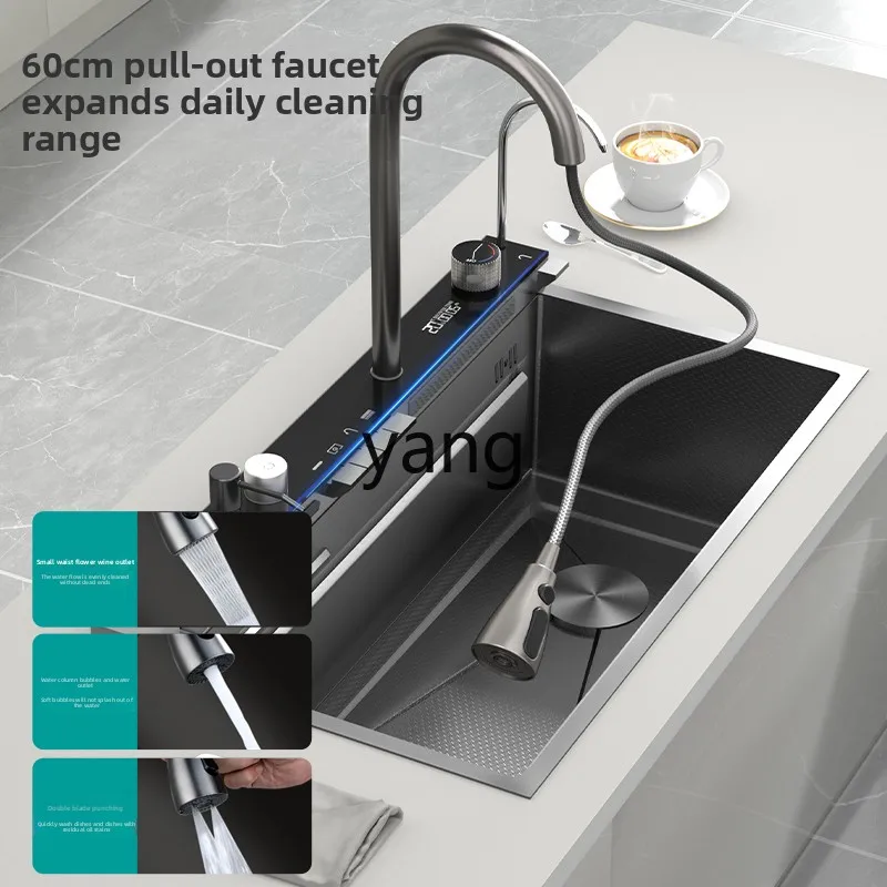 

YJQ Stainless Steel Sink Black Honeycomb Large Single Bowl Kitchen Dishwashing Sink Vegetable Washing Basin