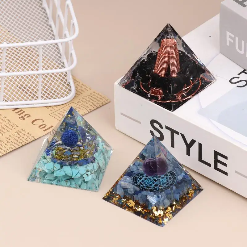 Energy Pyramid Orgonite Reiki Natural Amethyst Peridot Reiki Chakra Meditation Tool Room Decor Crystal Gifts