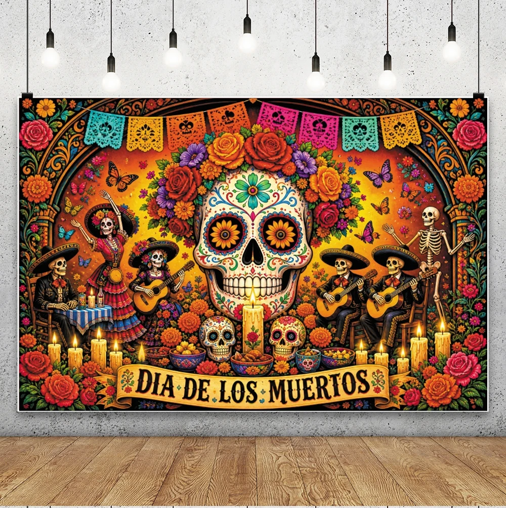 Yeele Mexican Carnival Day of The Dead Photography Background Flower Skull Fiesta Decoration Backdrop Photo Studio Banner Props