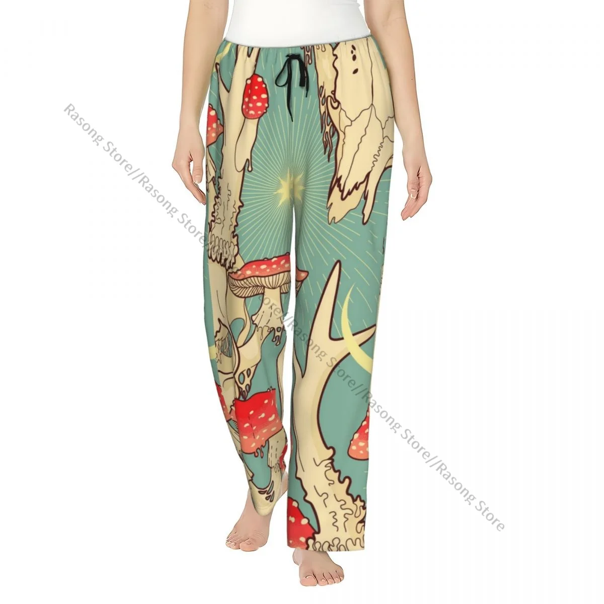 

Women Lounge Pants Soft Deer Skull With Fly Agaric Pajama Pants Winter Sleepwear