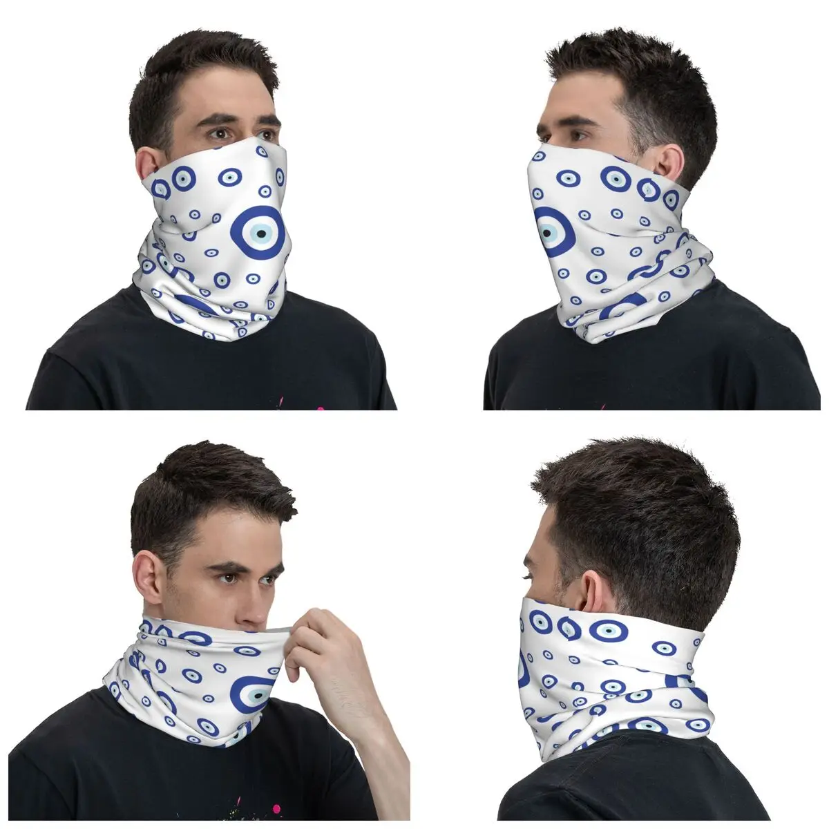 Evil Eye Magic Witchcraft Blue White Bandana Neck Gaiter Printed Bohemian Wrap Scarf Multi-use Face Mask Hiking Unisex Washable