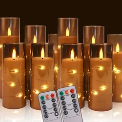 Bezpłomieniowa świeca elektroniczna LED z wbudowanym sznurkiem gwiazdkowym i pilotem zdalnego sterowania Migocząca świeca LED na filarze Tealight Home Decor