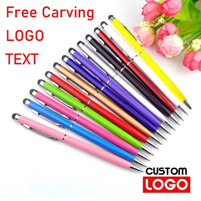 20-200 Pens Each Pack Mini Metal 2-in-1 Stylus Universal Ballpoint Pen Custom Logo Text Engraving Office School Advertising Pen