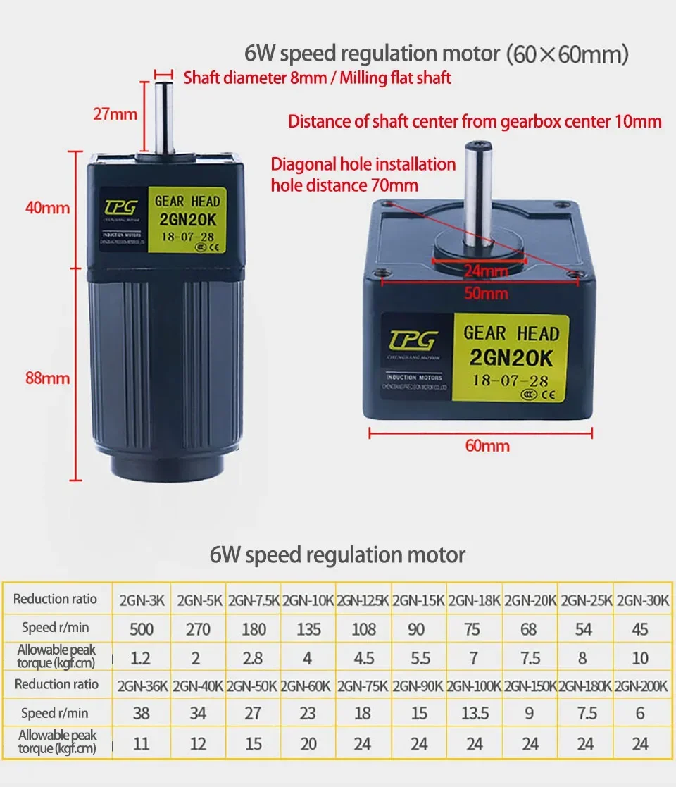 6W 110V AC Gear Electric Motor With Speed Regulator 2IK6RGN-A Adjustable Speed Single Phase Asynchronous High Torque