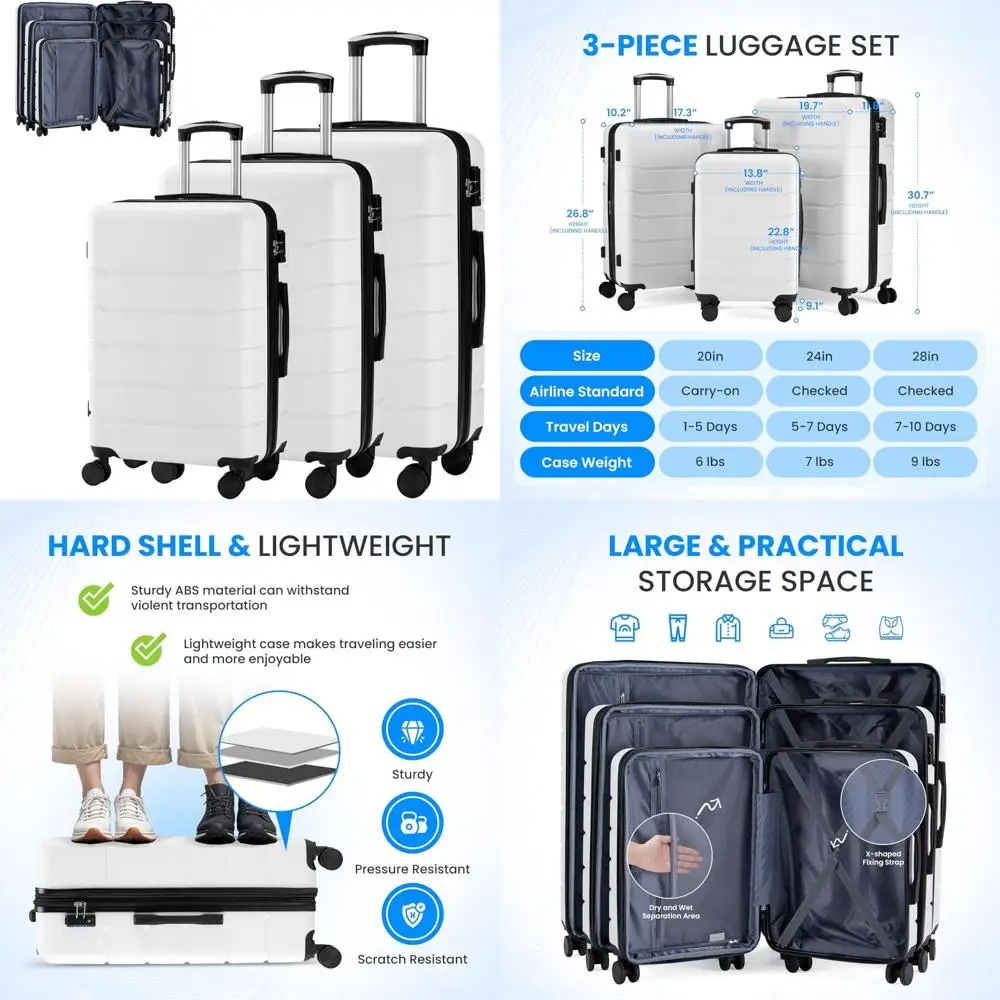 

Expandable Lightweight Hard Shell Luggage Set with Double Spinner Wheels, TSA Lock, 3-Piece Suitcase for Travel