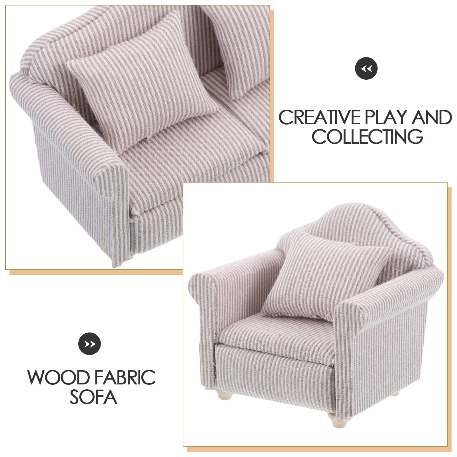 2Pcs Dollhouse Sofa Set Miniature Living Room Furniture Pink Wooden Frame Fabric Single Reading Chair Artificial House Scene