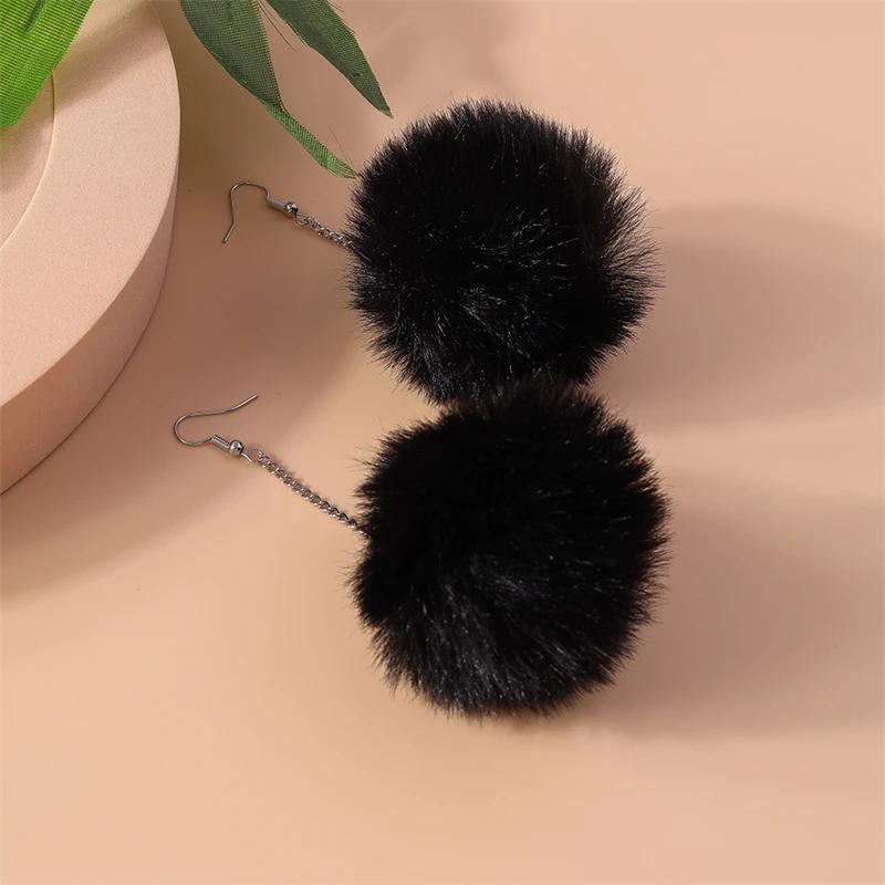 Trendige bunte große Plüsch-Kugel-Ohrringe für Frauen und Mädchen, Party, Festival, Schmuck, Geschenke – Detail 22