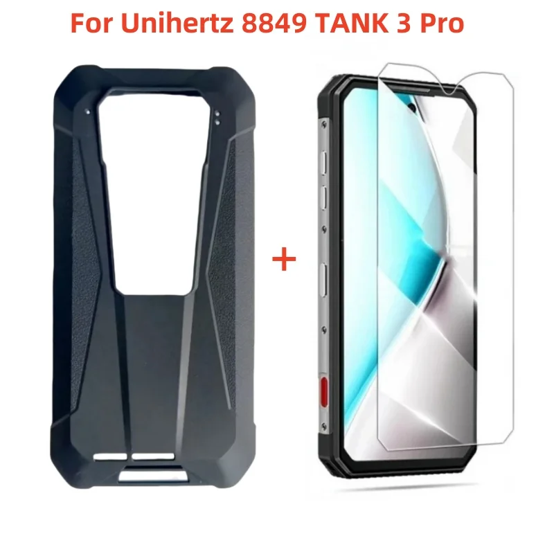 

Official Original Luxury Silicone Case Phone Case for Unihertz 8849 TANK 3 Pro Black Cover + Tempering glass