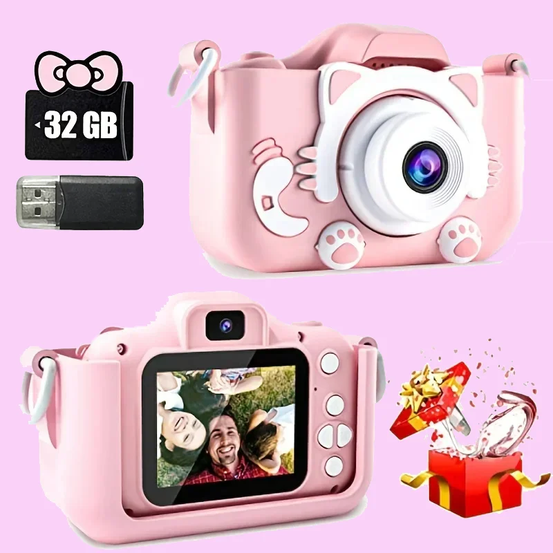 Mini Camera Kids Camera Toys for Kids HD Screen Digital Camera for Toddler with Video with 32GB SD Card Best Birthday Gifts