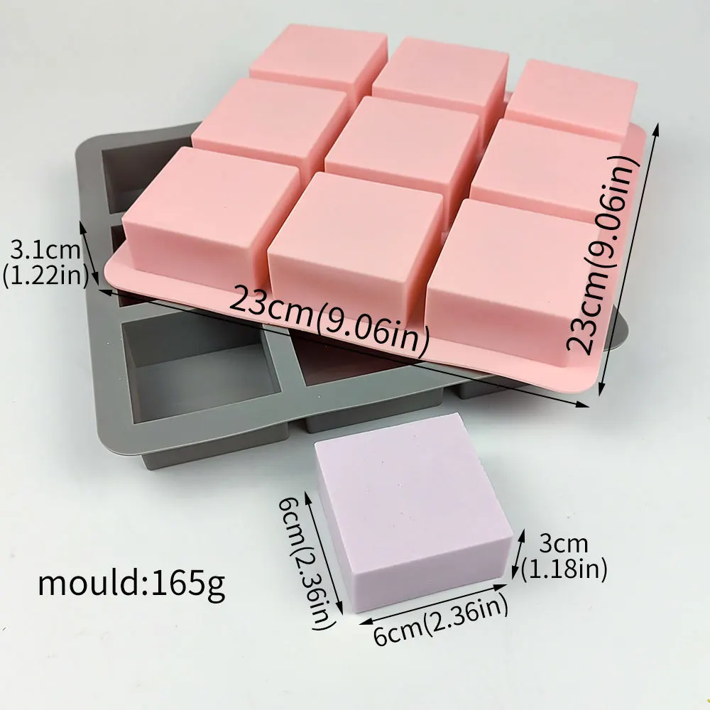 9 Hole Square Silicone Soap Mold DIY Handmade Baking Dessert Chocolate Cake Resin Candle Making Tools Cold Process Soap Mould