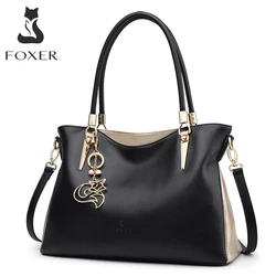 FOXER Elegant Women's Handbag Large Capacity Tote Bag Luxury Split Leather Shoulder Crossbody Bag For Mother Daily Work Commute