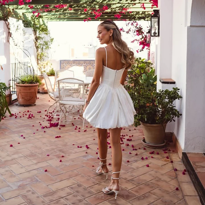 Eightree Women Short Wedding Dresses A-Line Spaghetti Straps Sleeveless Bridal Dress White Evening Wedding Prom Gowns Customized